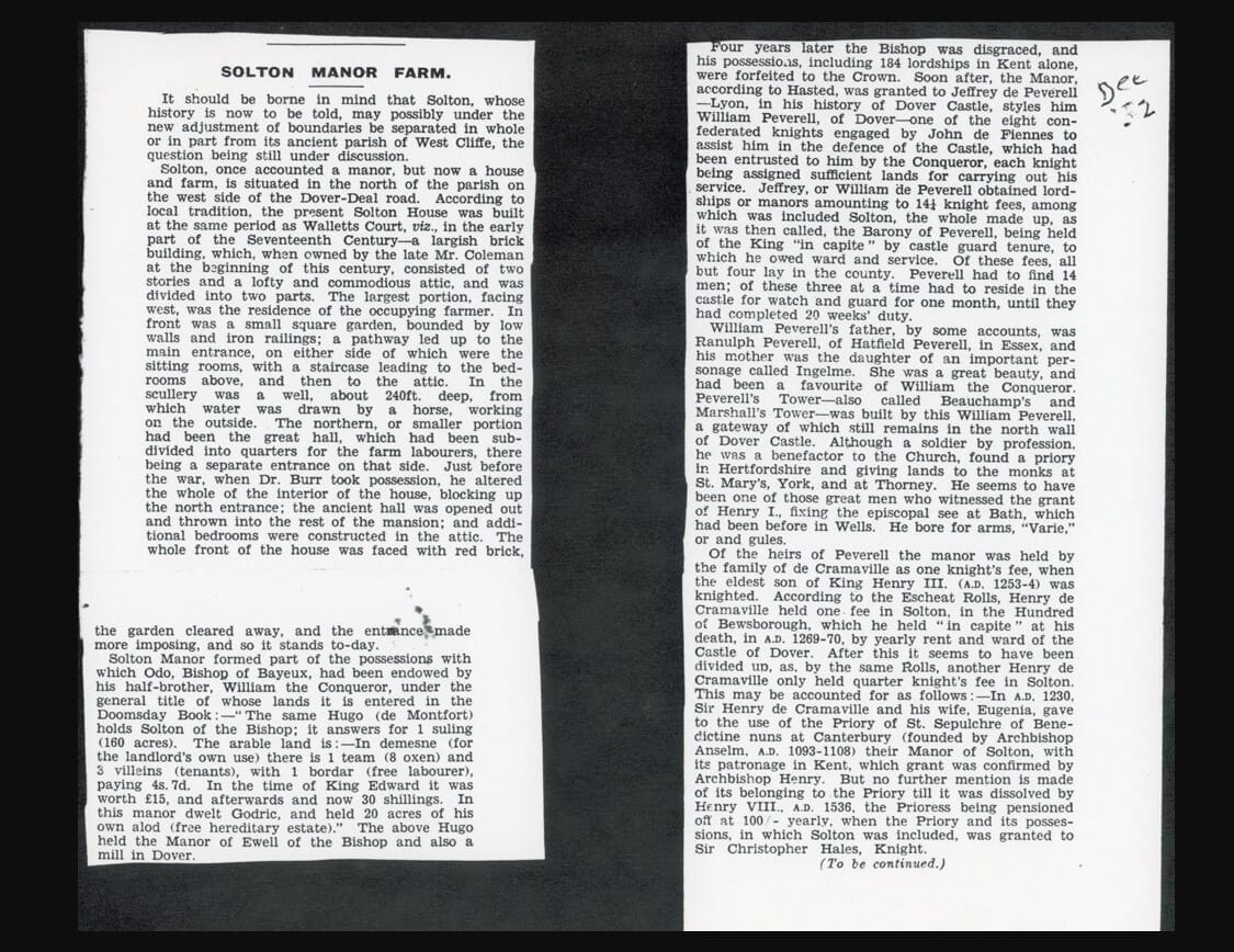 Solton Manor history newspaper article