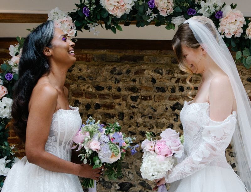 A same sex couple say yes in the Old Stables at Solton Manor in Dover, Kent, England