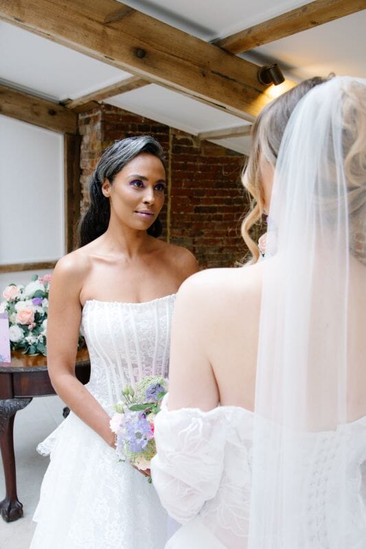 A same sex couple say yes in the Old Stables at Solton Manor in Dover, Kent, England