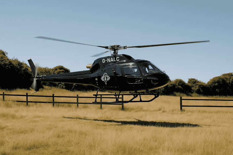 A Alcaline Aviation Helicopter landing in Famine Field, Solton Manor, Dover, Kent, England, UK
