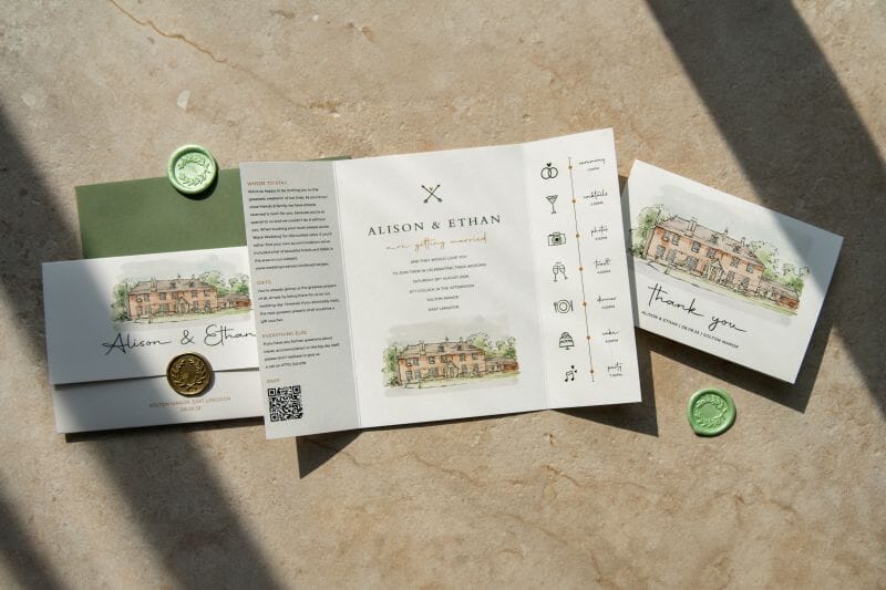 Invitations and thank you cards by Tavern Creative at Solton Manor, Dover, Kent, England