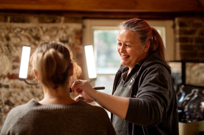 Kerry-Ann doing the General Managers make-up at Solton Manor in the Bell Tower getting ready room in Kent