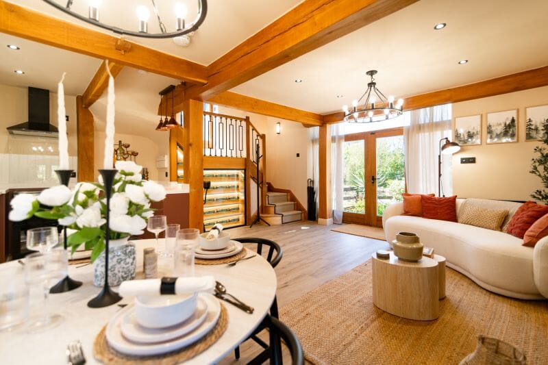 The downstairs open plan Dovecote Cottage on the Estate of Solton Manor, between Deal and Dover, Kent, England