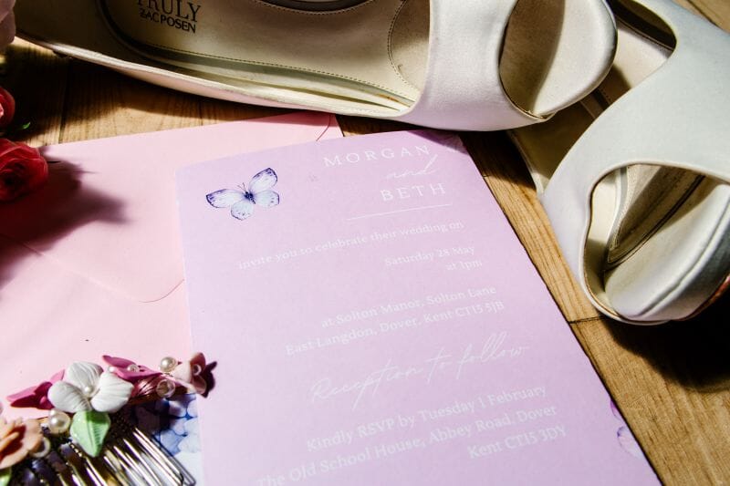 Wedding invite to Solton Manor Estate, near Canterbury, Kent,