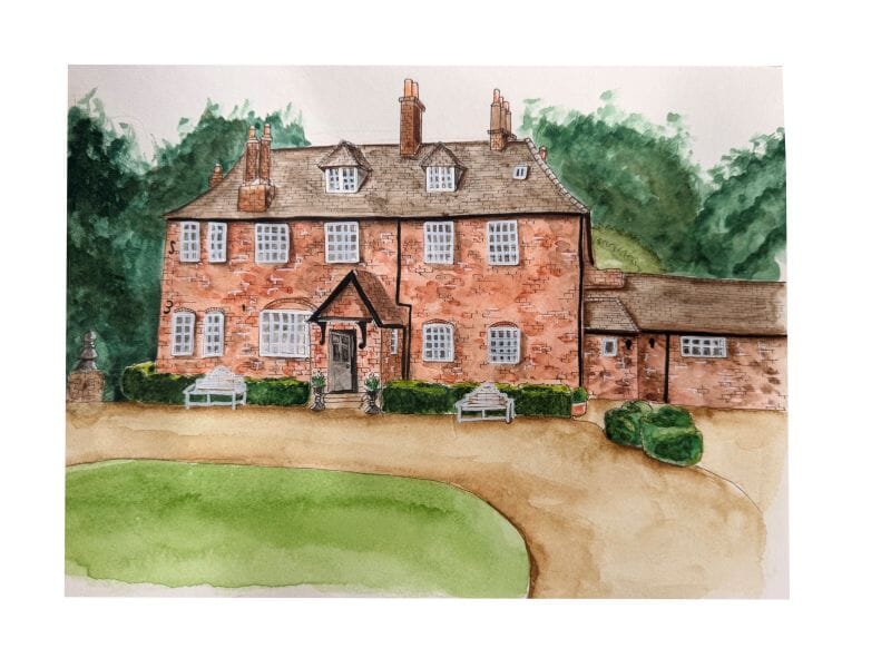 Solton Manor, near Dover in Kent, a wedding and event venue that offers onsite accommodation illustrated by Happliy Ever Drawn