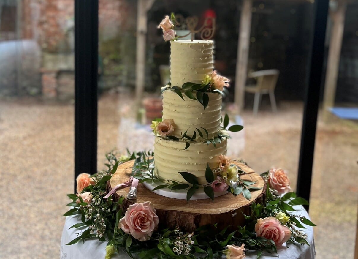 A bake to the future cake on display at Solton Manor Wedding and Events venue in Kent